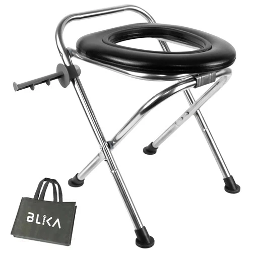 BLIKA Upgraded Portable Toilet for Camping, 350LBS Weight Capacity Portable Camping Toilet, Folding Toilet, Stainless Steel Portable Toilet with Soft Seat, Portable Toilet Travel Toilet Car Toilet