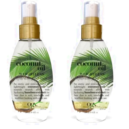 OGX Nourishing + Coconut Oil Weightless Hydrating Oil Hair Mist, Lightweight Leave-In Hair Treatment with Coconut Oil & Bamboo Extract, Paraben & Sulfate Surfactant-Free, 4 fl oz (Pack of 2)