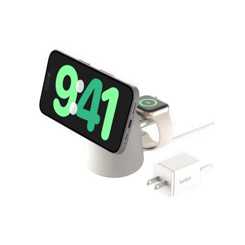 Belkin 2-in-1 Qi2 Wireless Charging Dock 15W Fast Charge iPhone Charger Compatible with iPhone 17, 16, 15, 14, and 13 Series, AirPods, and Other Qi2 Enabled Devices, Includes Power Supply - Sand
