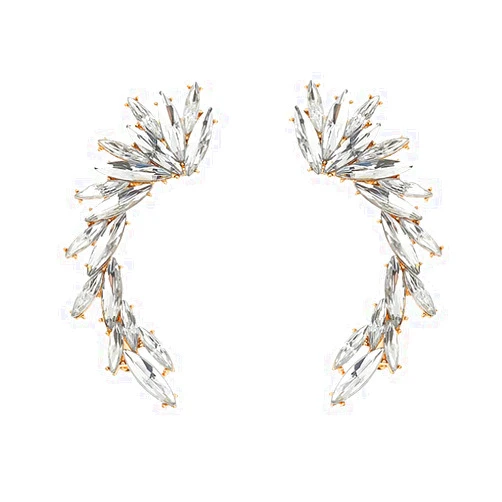 ABJFJE Crystal Leaf Climbers Crawler Jewelry Jacket Earrings Sparkly Zircon Pave Metal Ear Cuff Wrap Clip Stud Earring Climber Top Ear Clip for Women