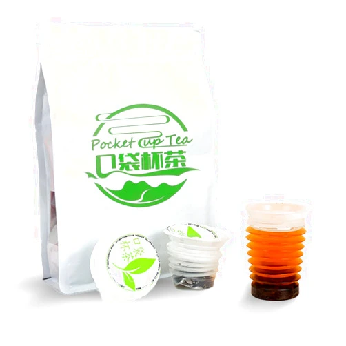 Miao Gu Niang Portable Pocket Cup Tea, Food Grade Plastic Cups + Vacuum Packed Organic Black Tea, Tea Flavour and Mellow Taste for Hospitality/Travelling 10 Cups X 2.5g