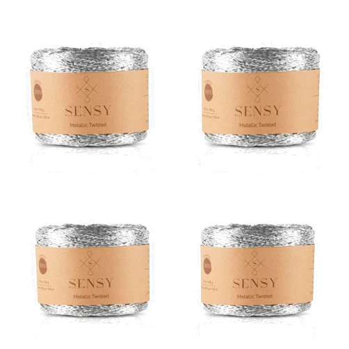 S SENSY 4 Skeins of Sensy Premium 350 Yards Metallic Twisted Twine Cord (Silver)