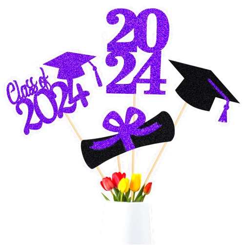 TeePolly Purple Graduation Tables Centerpieces Sticks, Graduation Party Centerpieces for Tables 2024, Purple Class of 2024 Table Toppers for 2024 Graduation Table Decorations - 24 Pieces