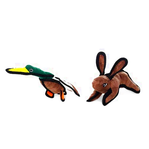 TUFFY - World's Tuffest Soft Dog Toy - Barnyard Duck - Squeakers - Multiple Layers. Made Durable, Strong & Tough. Interactive Play (Tug, Toss & Fetch). Machine Washable & Floats. (2 Combo Pack)