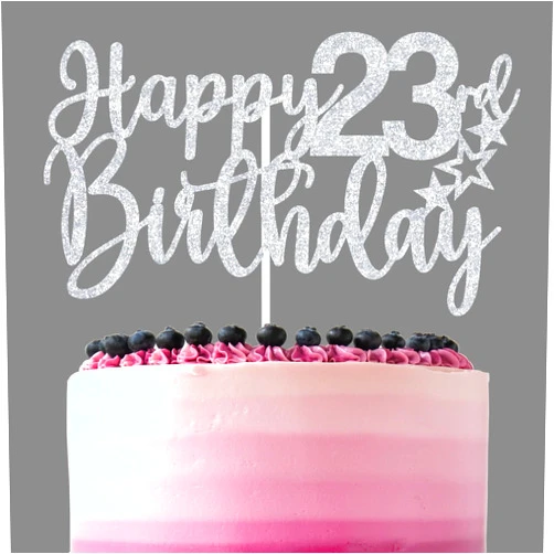 ZACHAKO Sliver Glitter Happy 23rd Birthday Cake Topper, Cheers to 23 Years/Hello 23/Twenty Three, Funny 23rd Birthday Party Decorations for Boys Girls