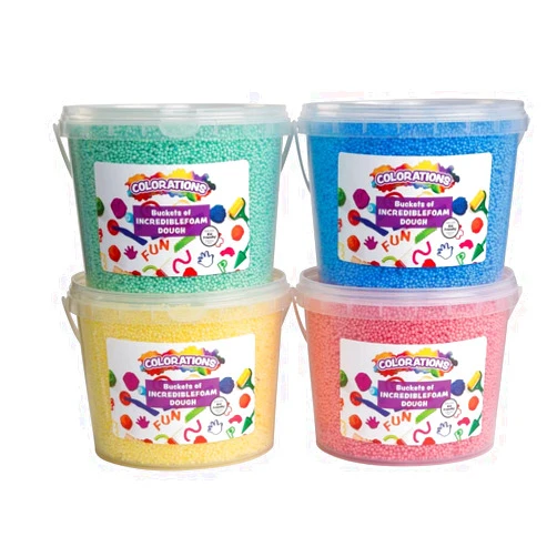 Colorations IncredibleFoam Dough, 4 Colors, 3 1/2 ounces each, Plastic Tubs for Storage, Foam Modeling Dough for Kids, Mess Free Dough, Sensory Modeling Dough, Non Drying for Reshaping, Non Toxic