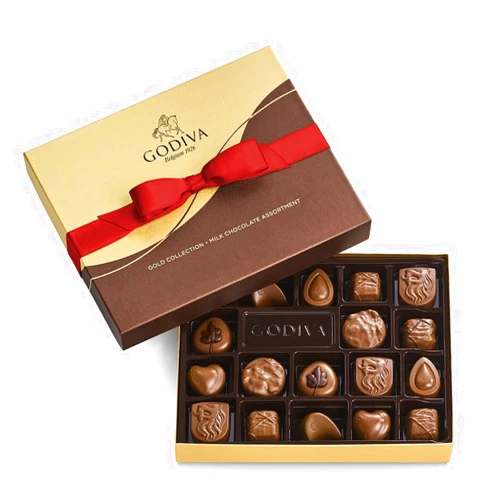 Godiva Chocolatier Holiday Assorted Gourmet Chocolate Gold Gift Box, Creamy Milk Chocolate with Lucious Caramel, Treats for Thank you, Anniversary, Christmas Candy Gift for Family and Friends, 18 pc