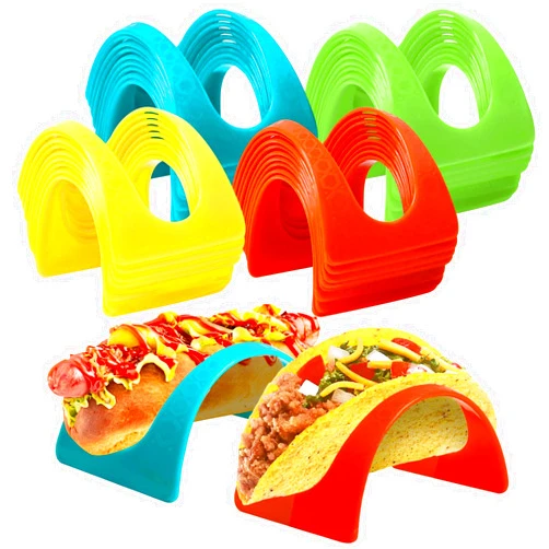 Qfeley 36 Pack Taco Holder Stands Plastic Colorful Taco Tray Plate Racks Hard Plastic Taco Shell Rack Party Serving Tray Set for Tortillas Burritos(Green/Red/Yellow/Blue) Dishwasher & Microwave Safe