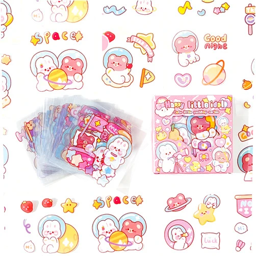MOZXIRZ 100 Sheets Cute Stickers for Kids Girls Kawaii Cartoon Stickers Waterproof Animal Stickers Funny DIY Decorative Adhesive Sticker for Crafts Scrapbook (Set-1)