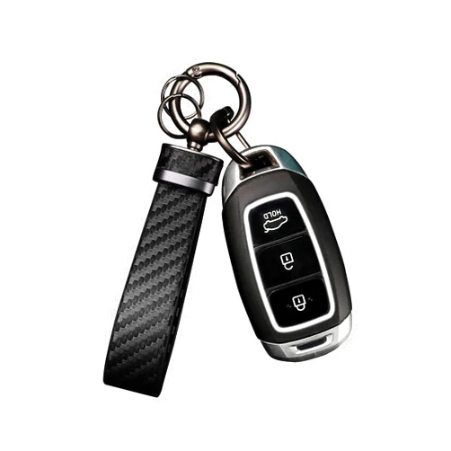 Turcee Leather Car Keychain - Carbon Fiber Interior Key Fob with Anti-Lost D-Ring - Car Accessory Key Ring (Black)