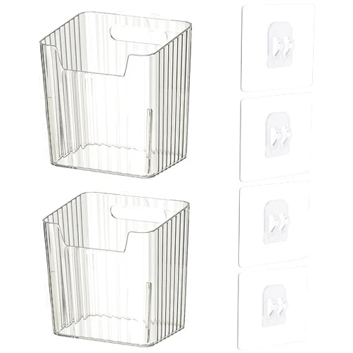Lae Nuvole Set of 2 Storage Organizer Bins Wall Mounted Floating Shelves Fridge Organizer Stackable Clear Plastic Storage Bins for Wall, Refrigerator, Kitchen, Bathroom, Countertops, Pantry, BPA Free (Clear)