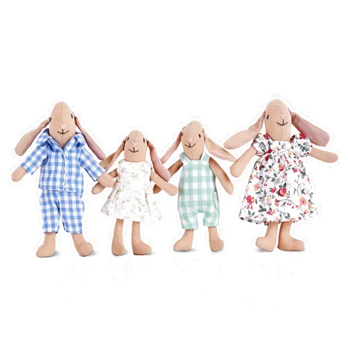 Giant bean Bunny Toys for Kids, 4 PCS Hand Made Rabbit Family Dolls with Removable Clothes, Suitable for Infants, Boys and Girls, Dollhouse People