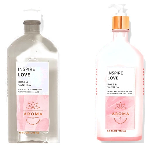 Bath & Body Works BATH AND BODY WORKS Aromatherapy LOVE - ROSE & VANILLA Duo Body Lotion and Body Wash Full Size