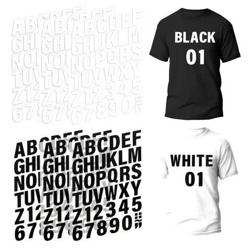 COMNICO 6 Sheets 215 Pieces Iron on Letters and Numbers for Clothing, 1.77 inches Letters A to Z and Numbers 0-9 Iron on Heat Transfer Vinyl Alphabet for T-Shirt Printing DIY Craft (Black+White)