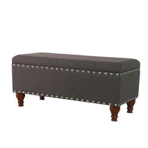 HomePop Large Storage Bench with Nailhead Trim - Charcoal