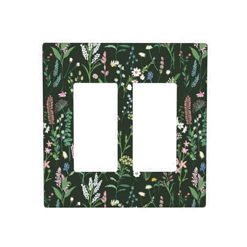 MOYMTEP Flower Boho Light Switch Cover Plate Outlet Covers 2-Gang Double Rocker Floral Green Wall Plate Decorative Faceplate Coloful Floral Switchplate for Women Girls Lady Bedroom,4.5 x 4.6 Inch
