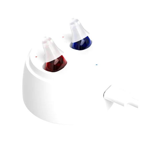 Waillynice A Pair of Mini CIC In The Ear Deaf Machine Digital Sound Amplifier Invisible Hearing Aid Price Battery A10 For Seniors Audlfonos First Aid (Red right ear)