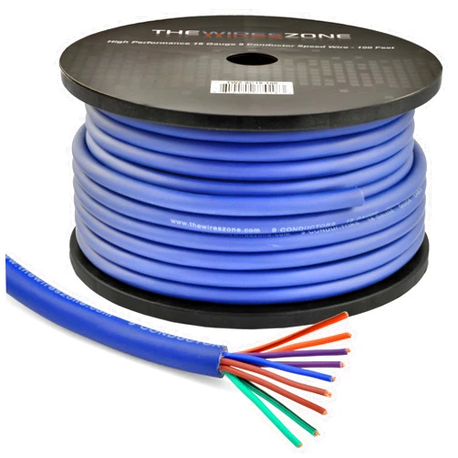 The Wires Zone 100ft 18 AWG Multi 9 Conductor Blue Speed Wire 18 Gauge CCA Stranded Cable