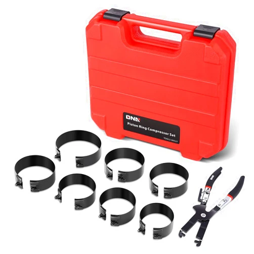 DNA MOTORING Engine Piston Ring Compressor Set with Compression Pliers and 7 Piston Rings (2-7/8