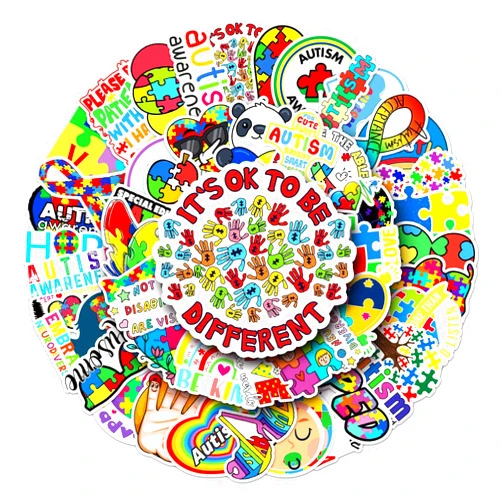 ATMBD Autism Stickers for Kids, 50Pcs Autism Awareness Waterproof Vinyl Decals for Laptops Colorful Caring Autistic Children Day Sticker for Decor Water Bottle Cup Phone Journals