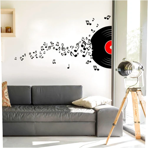 ZzMY Musical Notation Disc Wall Decals Mark Vinyl Sticker DJ Art Enjoy Music Decor for Music Room Y71 (Black,Red)