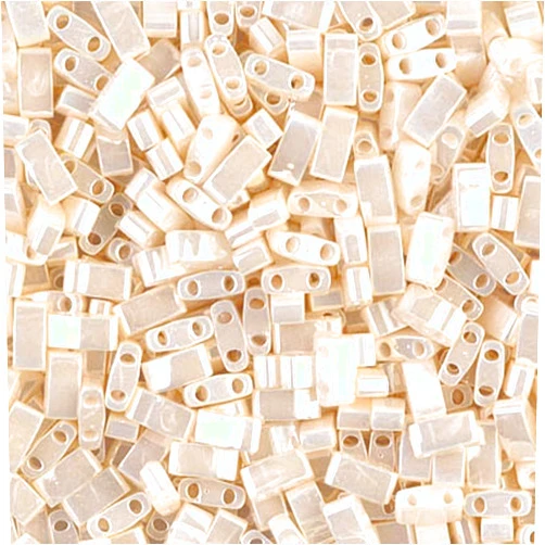 Miyuki Tila Beads Miyuki Half Tila 2 Hole Rectangle Beads 5x2.3mm - Antiqued Ivory Pearl Ceylon 7.8 Grams