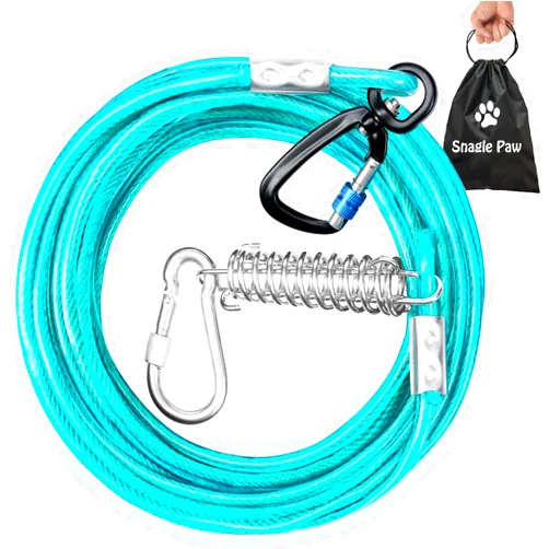 Snagle Paw Tie Out Cable for Large Dogs, Dog Runner Cable for Yard, Dog Leads for Yard 50ft Heavy Duty, Dog Tie Out with Solid Aluminum Clips, Durable Dog Lead with Spring for 350lbs Large Dogs Running
