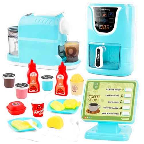 Aelbsty Toy Air Fryer and Coffee Maker Kids Play Kitchen Playset Accessories, Pretend Play Kitchen Toy ,Play Store with Cash Register Toy and Toys Coffee Shop, Kitchen Toys for 3-8 Year Old Girls Boys Gifts