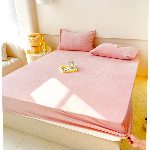 Mesnt King Fitted Sheet Set, Milk Velvet Solid Color Bed Sheet Fitteds and 2 Pillowcases Breathable, Pink, King (87 x 79)