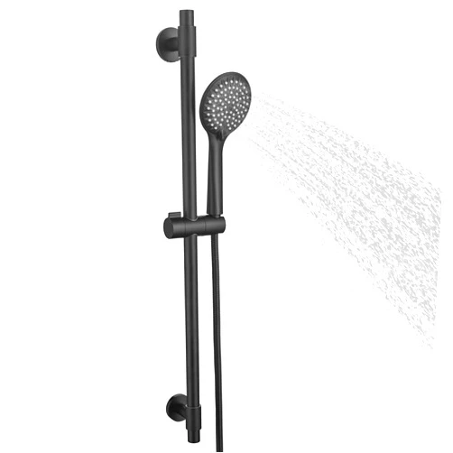 YSNOL Adjustable Shower Slide Bar with 5-Function Handheld Shower Head, Stainless Steel Grab Slide Bar Combo with Extra Hose (Matte Black)