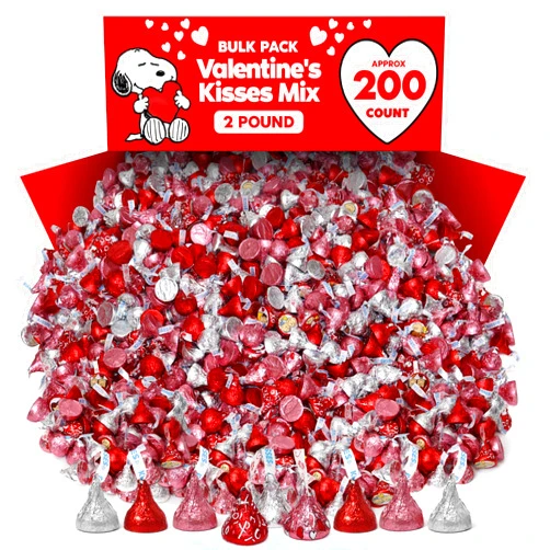 Taboom Hershey Bulk Valentine's Kisses Milk Chocolate 2 Pound Mix - Individually Wrapped Valentines Themed Chocolate Candy For Valentines Parties, Gifts & Treats - 200 Pieces