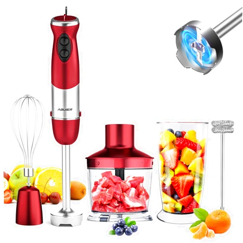 Abuler Immersion Blender 5 in 1 Hand Blender, Abuler 800W Hand Mixer Stick, 12 Speed Handheld Blender 304 Stainless Steel, with Mixing Beaker, Chopper, Whisk and Milk Frother for Soup, Baby Food, Sauce