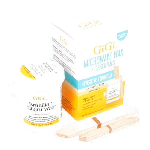 GiGi Brazilian Bikini Wax Microwave Kit - Hard Wax for Sensitive Skin, Face & Body Hair Removal, No Strips Needed, Easy At-Home Waxing Kit