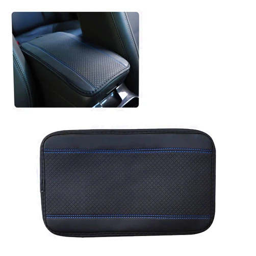 Yonput 1 PC Auto Center Console Cover Pad, Fiber Leather Embossing Waterproof Armrest Cover Universal Leather Cushion Pad Protector for Most Vehicle, SUV, Truck, Car (Black & Blue)