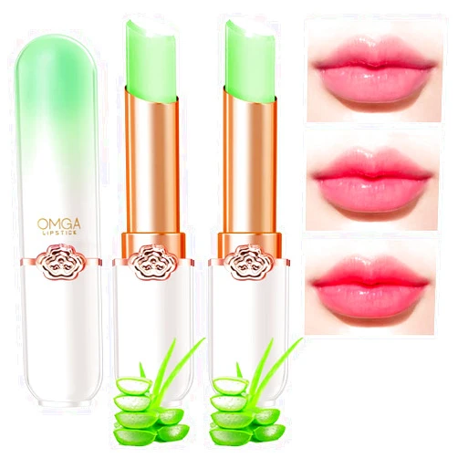 BINGBRUSH 2 Pcs Aloe Vera Color Changing Lipstick Queen,PH Mood Long Lasting Labiales Lip Gloss Lip Balm Tinted Magic Lip Stain Makeup Moisturize Lipstick Set for Women