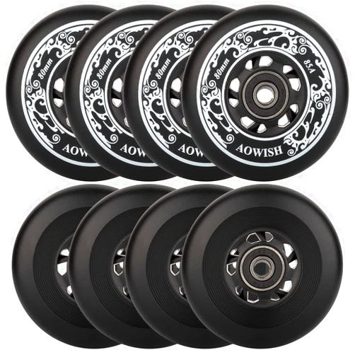 AOWISH Inline Skate Wheels 85A Outdoor Asphalt Formula Hockey Roller Blades Replacement Wheel with Bearings ABEC-9 and Floating Spacers (8-Pack)