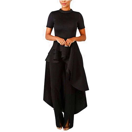 8QIDA Women Ruffle High Low Tops for Short Sleeve Bodycon Dress Shirt Dresses Knee Length Dress