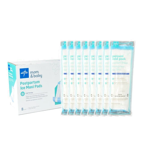 Medline 2-in-1 Absorbent Perineal Pad and Instant Cold Ice Packs for Postpartum Care (8 Count). Ready-to-use Essential for After Delivery, Maternity, Postpartum Care