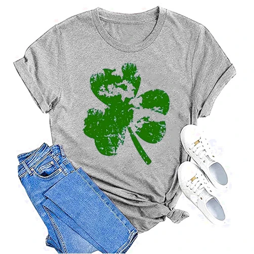 Peugryu Women St Patricks Day Shirts Shamrock Graphic Casual Tshirts Cute Lucky Irish Tee Spring