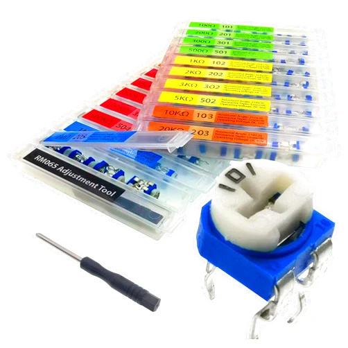 EEEEE 19 Values 152 pcs 100 Ohm- 2M Ohm Variable Resistor 6mm RM065 Potentiometer kit Assortment Kit Individual Compartment with Adjustment Tool