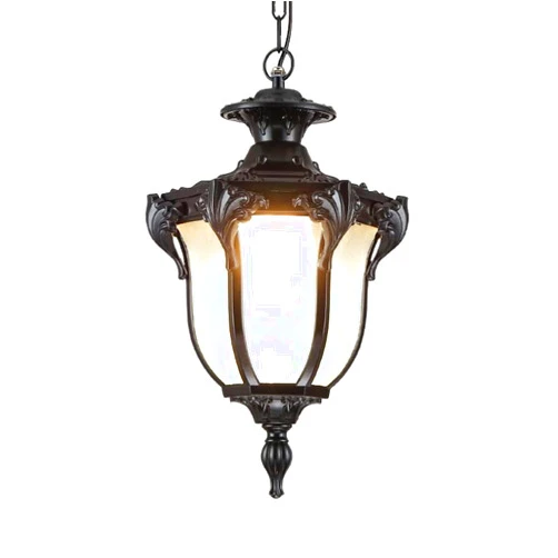 EYBOPB SLAWA Outdoor Pendant Lights, 1-Light 13 inch Vintage Exterior Hanging Lantern Fixture, Glass Exterior Pendant Lamp Aluminum Waterproof IP54 for Porch, Patio, Entryway, Black (E-0525)