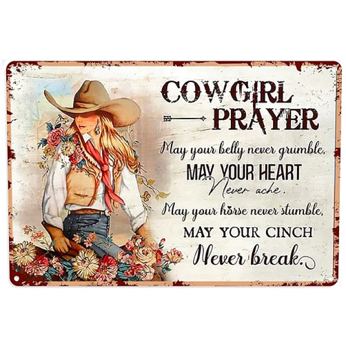 MATLPATS Vintage Western Wall Decor Western Tin Pictures Cowgirl Prayer May Your Heart Never Break Poster Cowboy Wall Art for Boys,Metal Sign 8x12 inch
