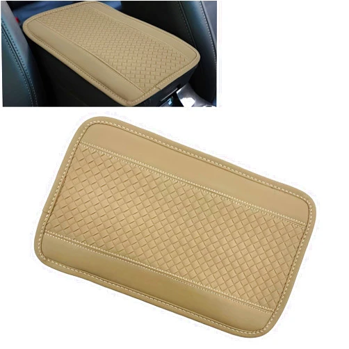 UGSHY 1 PC Auto Center Armrest Box Pad, Leather Armrest Cover, Auto Center Console Pad, Car Interior Protection Accessories, Fit for Most Cars, Vehicles, SUVs (Beige)