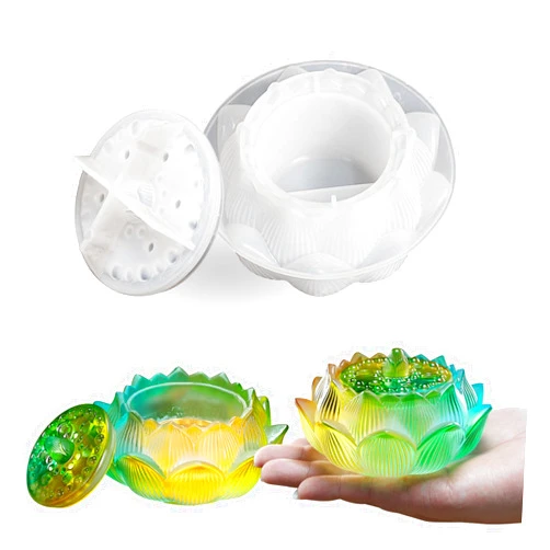 Voaesdk Storage Box Resin Molds, Lotus Jar Silicone Molds with Lid, Jar Epoxy Molds for DIY Trinket Box, Organizer Bottle, Candy Container, Flower Pots, Candle Holder, Home Decor Gifts