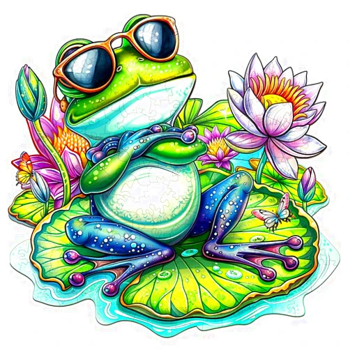 Jigfoxy Wooden Puzzle for Adults, Leisurely Frog Wooden Jigsaw Puzzles for Adult, Unique Animal Shape Wood Cut Puzzles, Christmas Thanksgiving Gifts for Friends Family (S-8.5 * 7.8in-90pcs)