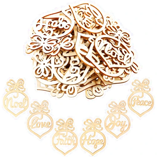 Boao 72 Pieces Christmas Wooden Hollow Hanging Ornaments Christmas Tree Hanging Tags with Red Ribbons for Xmas Decorations