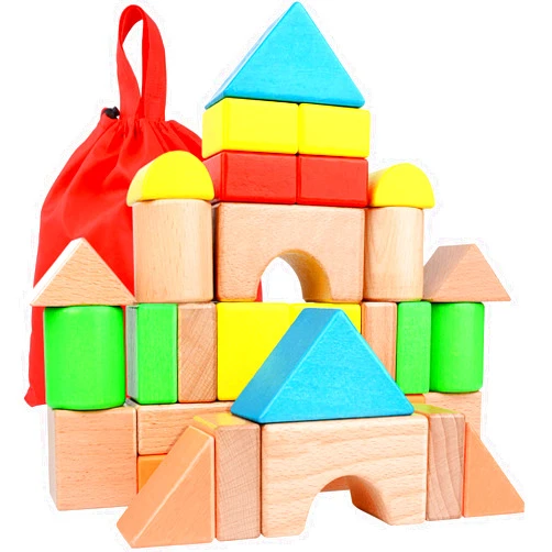 Migargle Large Wooden Building Blocks Set - Educational Preschool Learning Toys with Carrying Bag, Toddler Blocks Toys for 3+ Year Old Boy and Girl Gifts