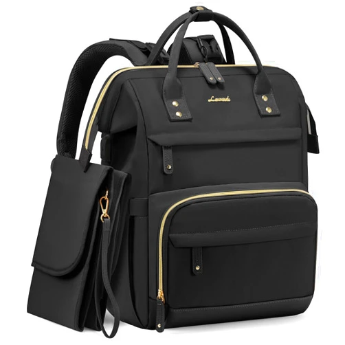 LOVEVOOK Diaper Bag Backpack, Baby Bag with Changing Station, Large Diaper Backpack for Moms Dads, Waterproof Leather Accents Baby Boy and Girl Bag for Travel Baby Essentials, Black