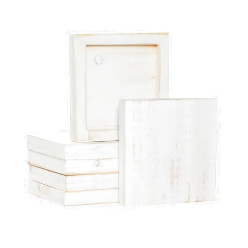 Bright Creations 6 Pack White Washed Craft Wood Board Panels with Hardware Included for DIY Signs, Paintings (5 x 5 in)