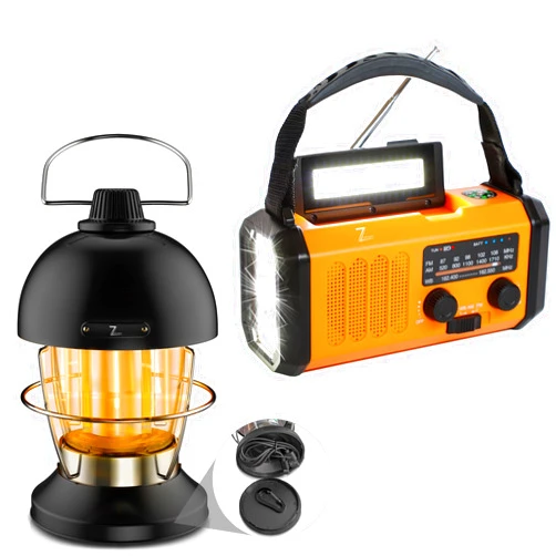 Zpincsipo 10000mAh Retro Rechargeable Camping Lantern Emergency Light Tent Lamp Portable Flashlight + 10000mAh Solar Crank 4 Way Powered NOAA Emergency Weather Radio